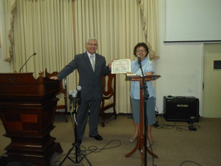 Certificado de agradecimento a IBL - Pr. Eliezer Senna Quirino